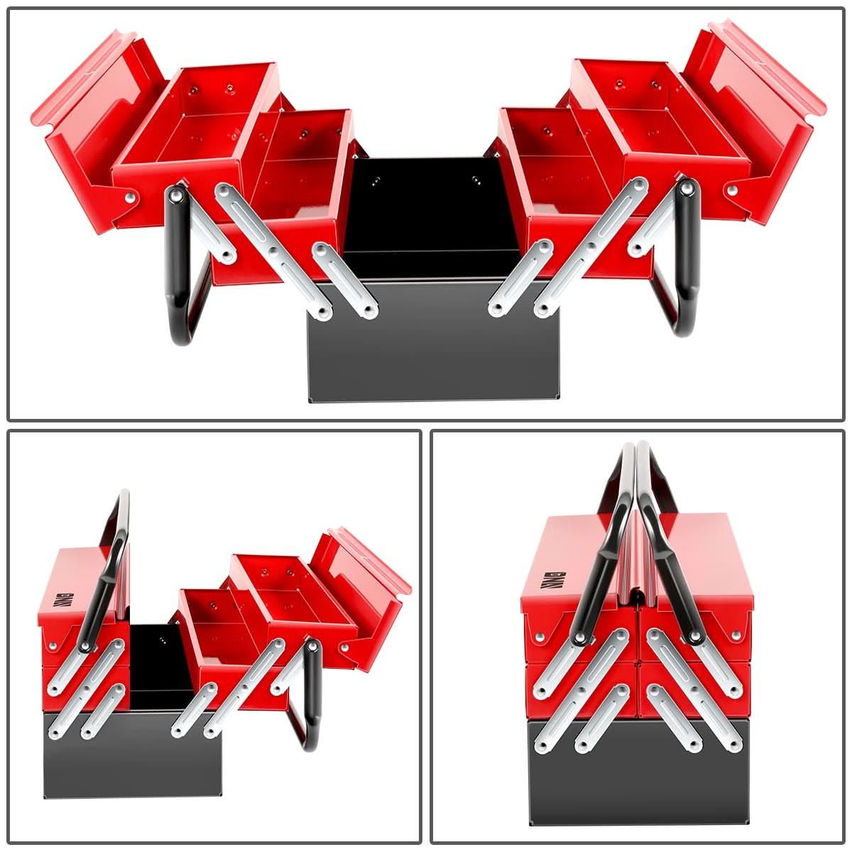 18" 3-Level Folding Tool Box with 5 Organizer Drawers