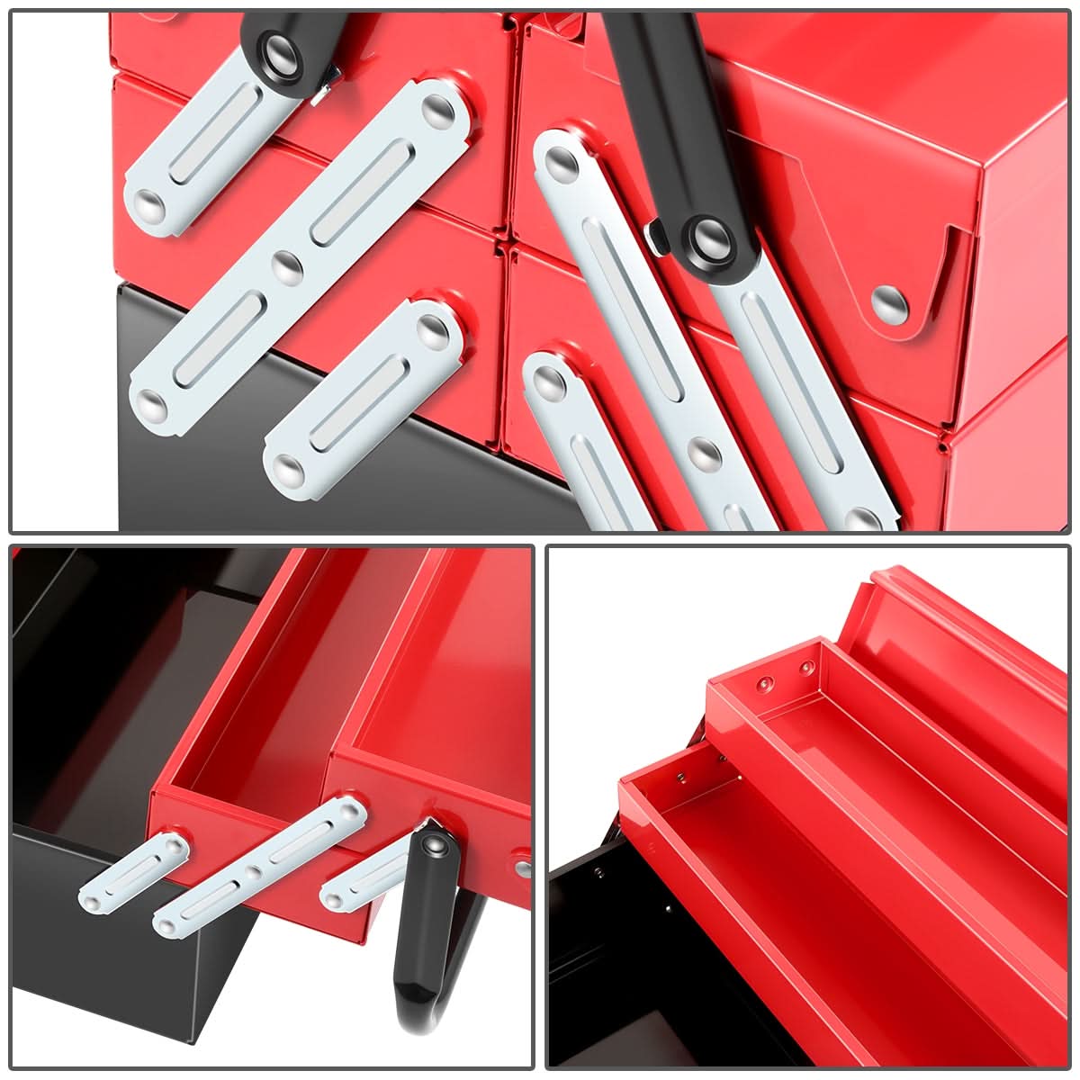 21 Inch 3 Level Folding Tool Box with 5 Organizer Drawers