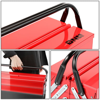 21 Inch 3 Level Folding Tool Box with 5 Organizer Drawers