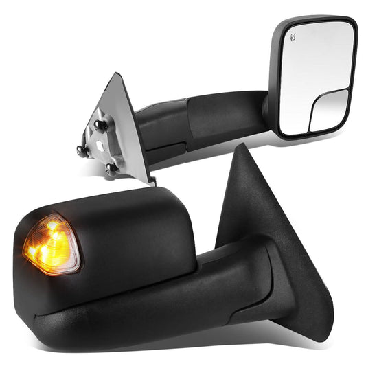02-09 Dodge Ram Towing Mirrors Pair Powered Heated Smoke Signal Black