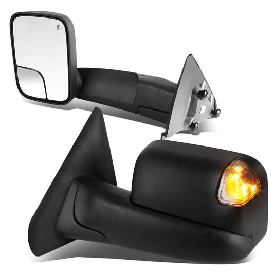 02-09 Dodge Ram Towing Mirrors Pair Powered Heated Smoke Signal Black