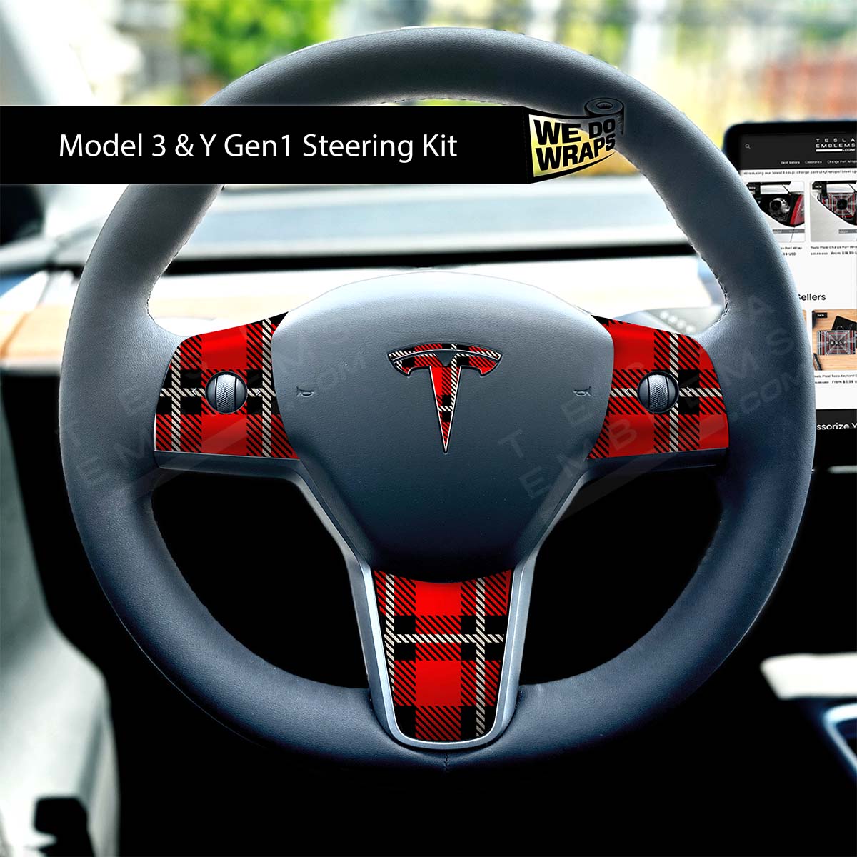 Tartan Plaid Tesla Steering Wheel Wrap | MY 2019-'25