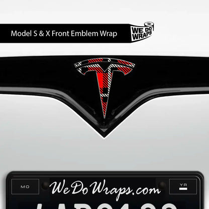 Tartan Plaid Tesla Emblem Decals (Front + Back) | Model S