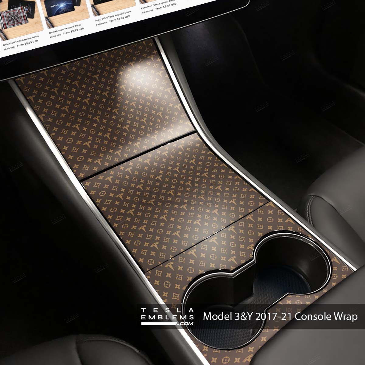 Designer LV Pattern Tesla Tesla Edition | Tesla Center Console Wrap Kit | Model Y ’19-20