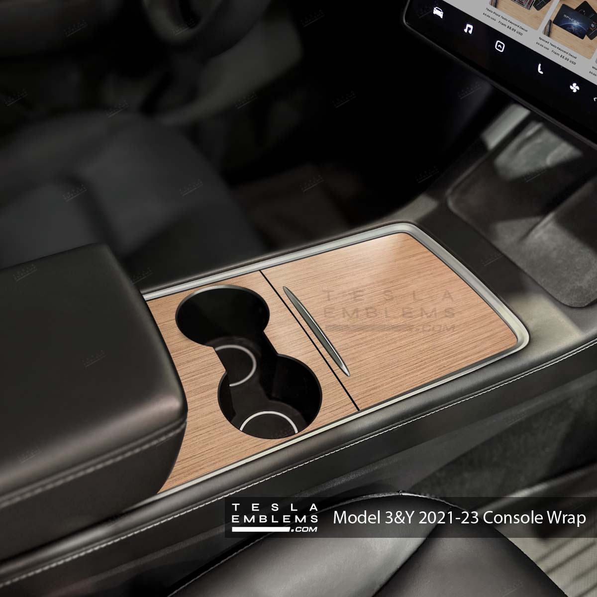White Ash Stock Tesla Woodgrain | Tesla Center Console Wrap Kit | Model Y '21-25