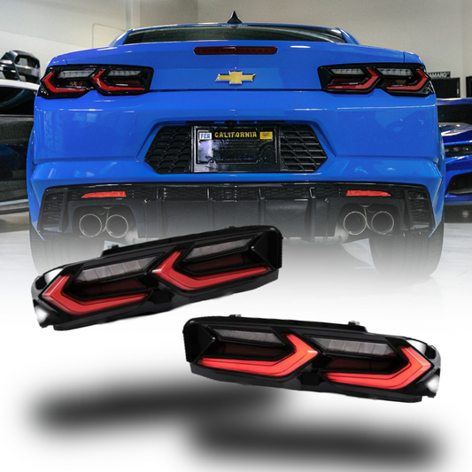 2019-2025 CHEVY CAMARO VELOX LED TAILLIGHTS GLOSS BLACK/RED LENS