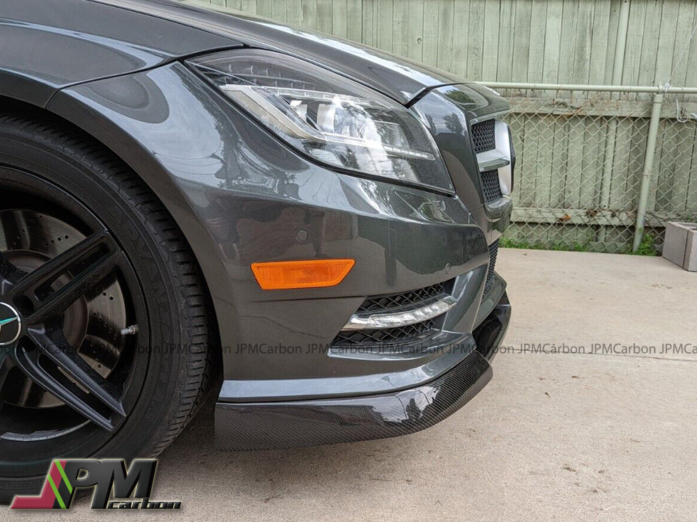 V Style Carbon Fiber Front Bumper Add-on Lip Fits For 2011-2014 Mercedes-Benz W218 Pre-facelift CLS-Class with AMG Sport Package Only