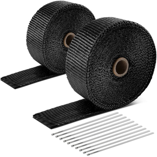 Type-2 Style Exhaust Heat Wrap - 2" x 30' Black with Zip Ties