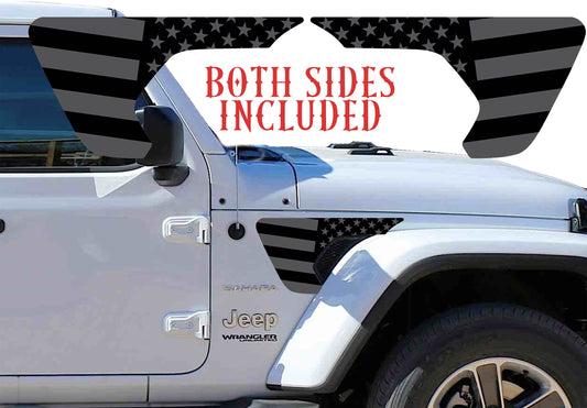 Black and gray Flag fender vent for the JL or JT 2018 or newer