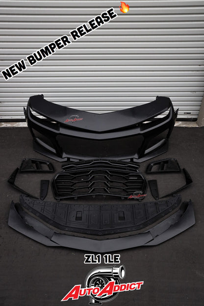 2010-2015 Chevy Camaro ZL1 1LE Track Package Front Bumper Conversion 11pcs Full Kit Flat BLK Body Kit