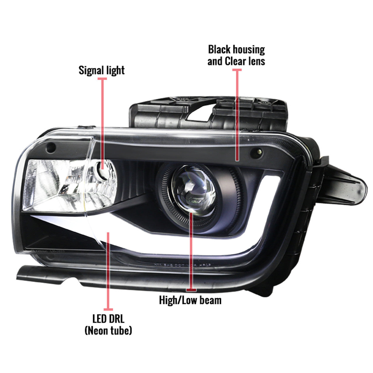 2010-2013 Chevy Camaro 6th Gen Style Headlights – OEM Bumper Fitment, LED Light Bar