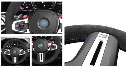 BMW G-Series Alcantara Suede Steering Wheel Cover DIY (White Stripe) G80 G20 G30 M3 M4 M340i
