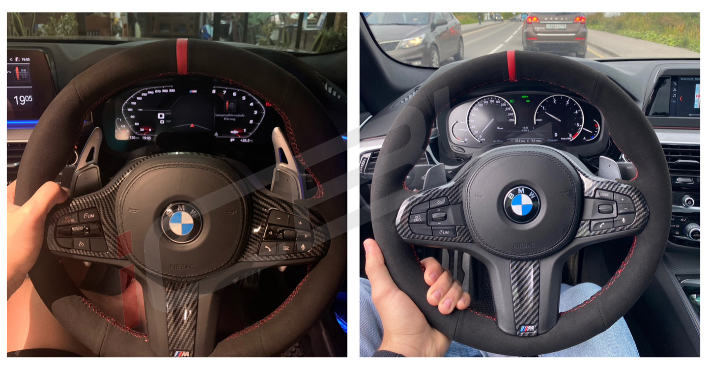 BMW G-Series Alcantara Suede Steering Wheel Cover DIY (Red Stripe) G80 G20 G30 M3 M4 M340i