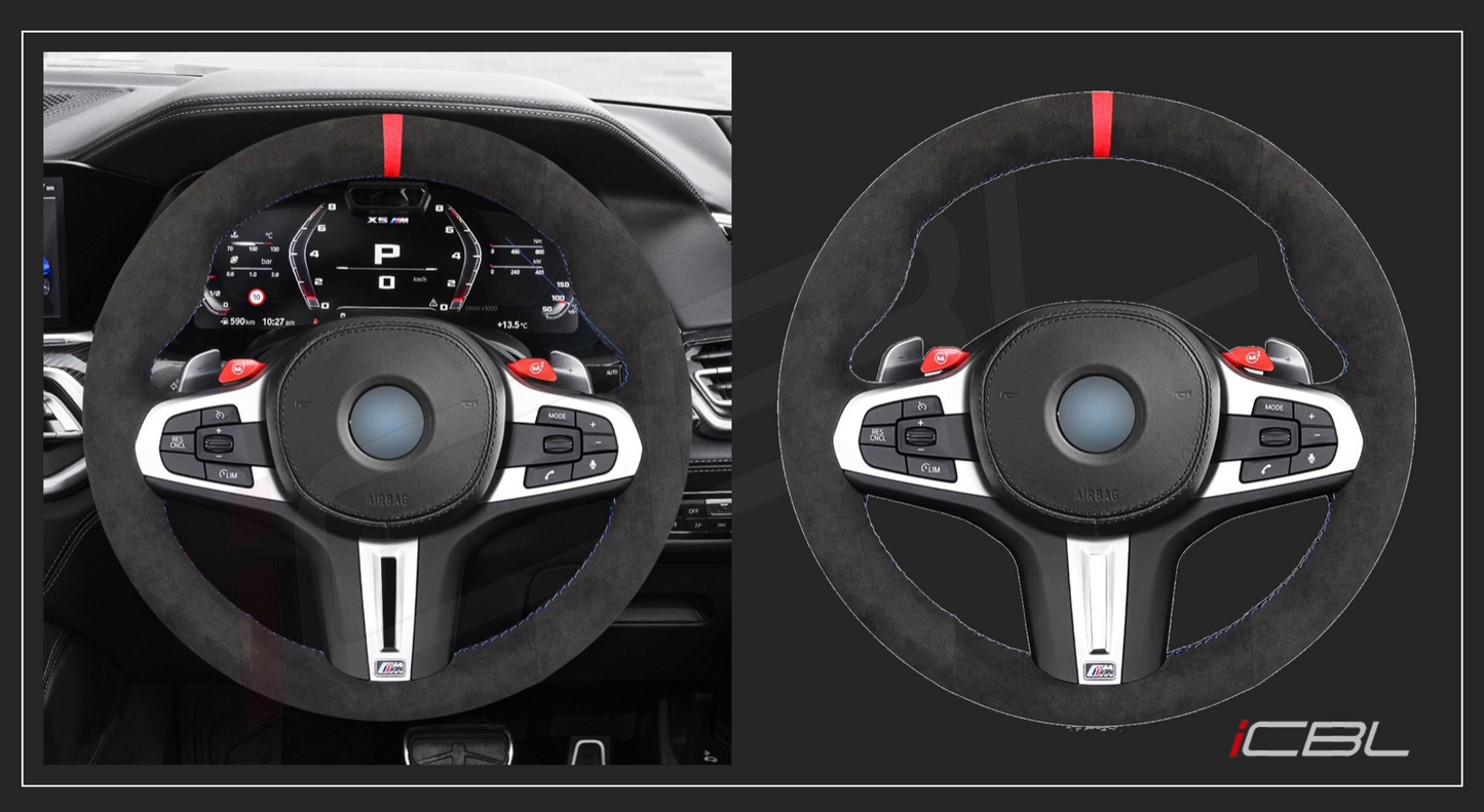 BMW G-Series Alcantara Suede Steering Wheel Cover DIY (Red Stripe) G80 G20 G30 M3 M4 M340i