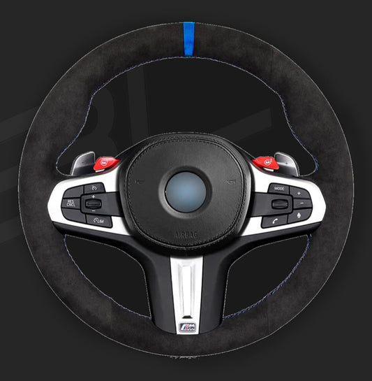 BMW G-Series Alcantara Suede Steering Wheel Cover DIY (Blue Stripe) G80 G20 G30 M3 M4 M340i