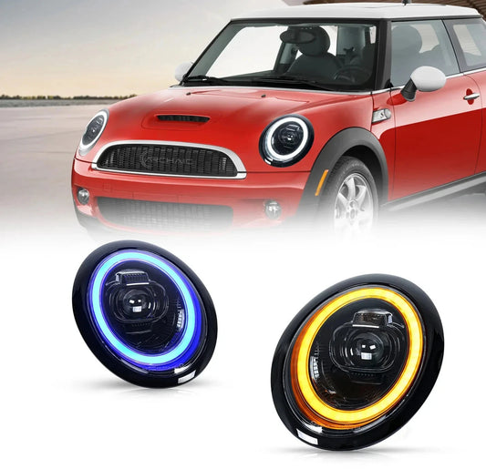 NTXGlow LED Headlights with Smoke Trims (2001-07 BMW Mini Cooper R50 R52 R53)