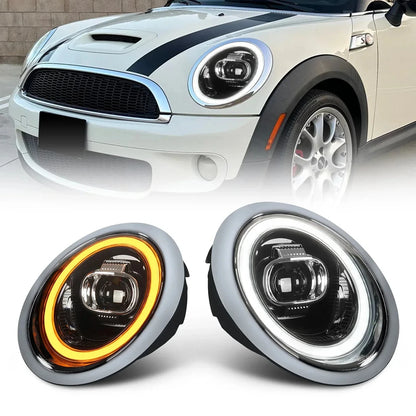 NTXGlow LED Headlights with Chrome Trims (2001-07 BMW Mini Cooper R50 R52 R53)