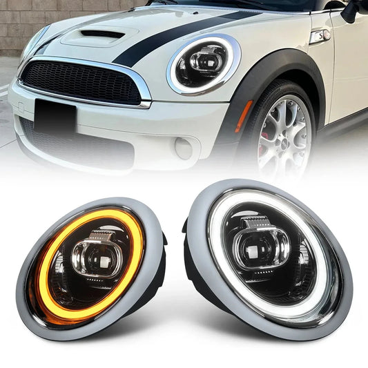 NTXGlow LED Headlights with Chrome Trims (2001-07 BMW Mini Cooper R50 R52 R53)