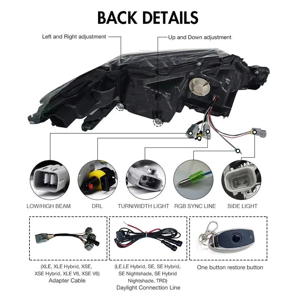 NTXGlow RGB Headlights (2018-2024 Toyota Camry LE, SE, XLE, XSE, TRD)