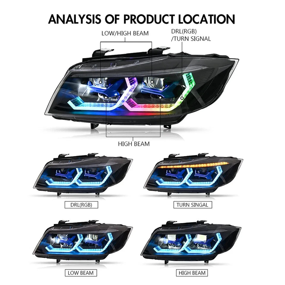 NTXGlow RGB Halogen Headlights (2009-12 BMW 3-Series E90 E91 320i 323i 325 330 335)