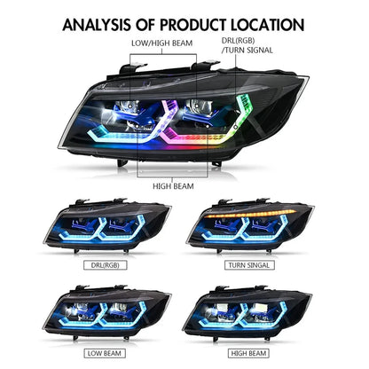 NTXGlow RGB Halogen Headlights (2009-12 BMW 3-Series E90 E91 320i 323i 325 330 335)