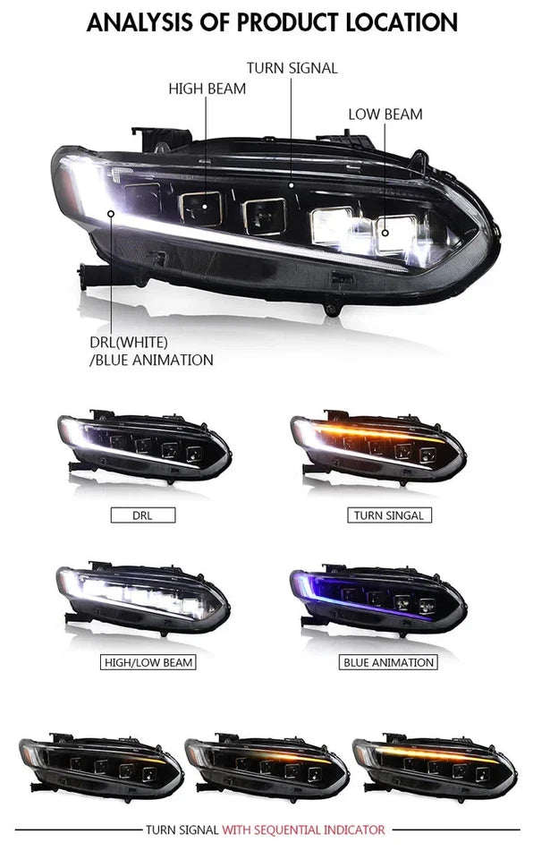 NTXGlow LED Headlights with DRL Sequential Turn Signal (2018-2021 Honda Accord)