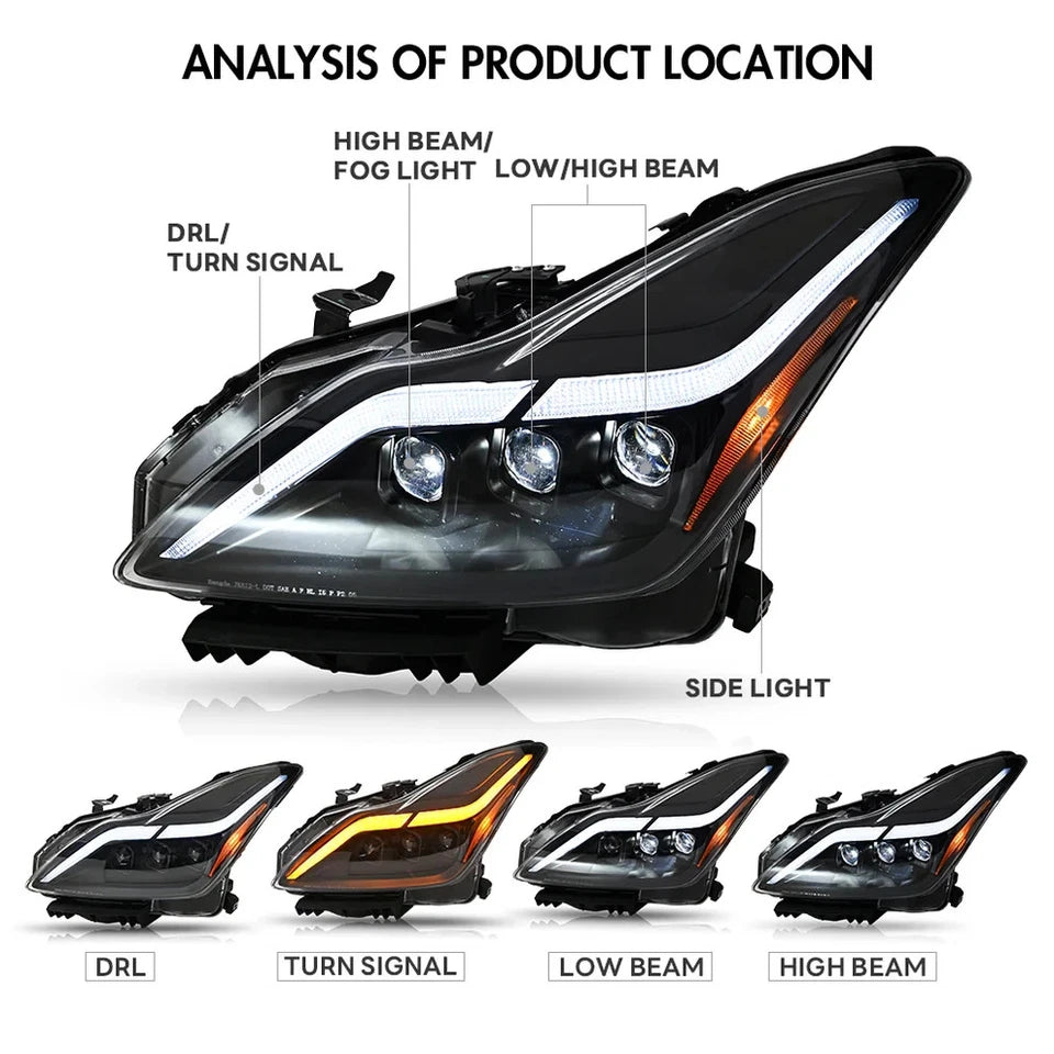 NTXGlow LED Tube Projector Headlights (2008-2015 Infiniti G37 & Q60 Coupe)