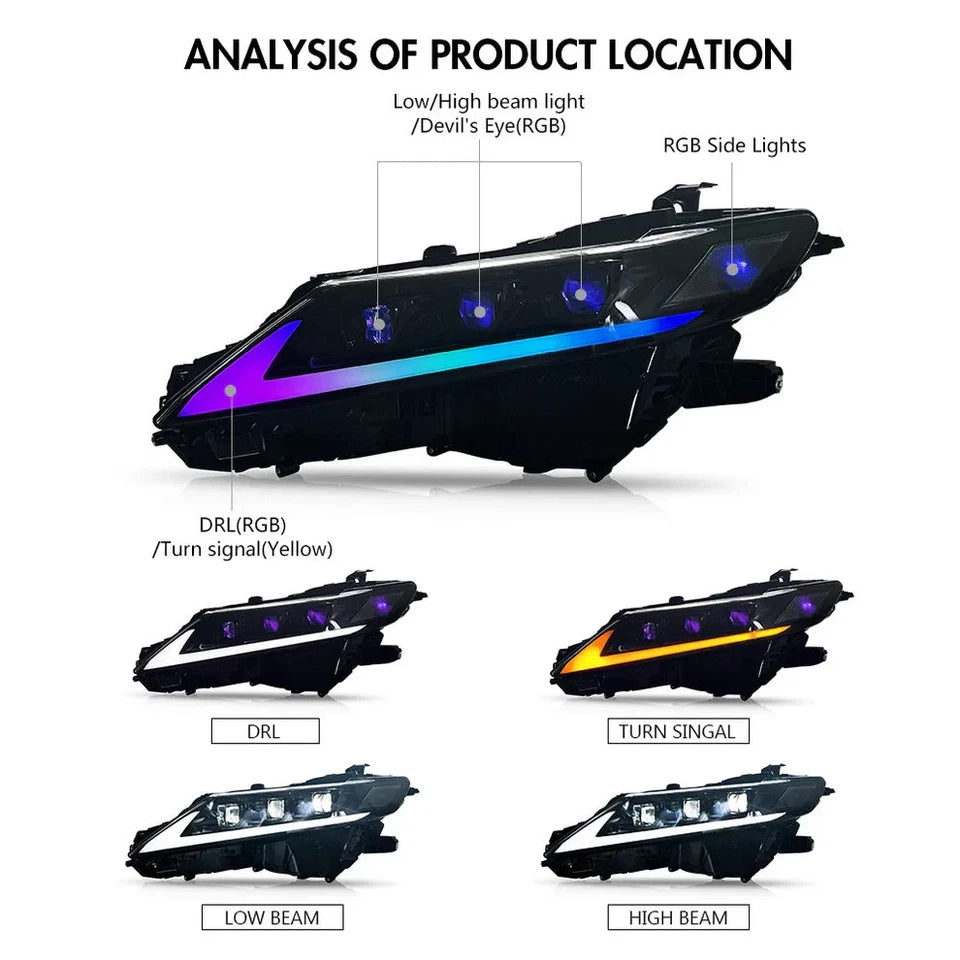 NTXGlow RGB Headlights (2018-2024 Toyota Camry LE, SE, XLE, XSE, TRD)