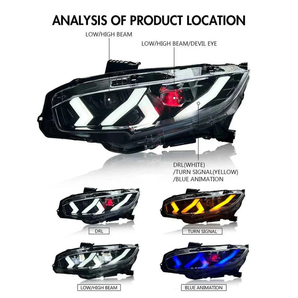 NTXGlow Demon Eye LED Headlights (2016-2021 Honda Civic 10th Gen)