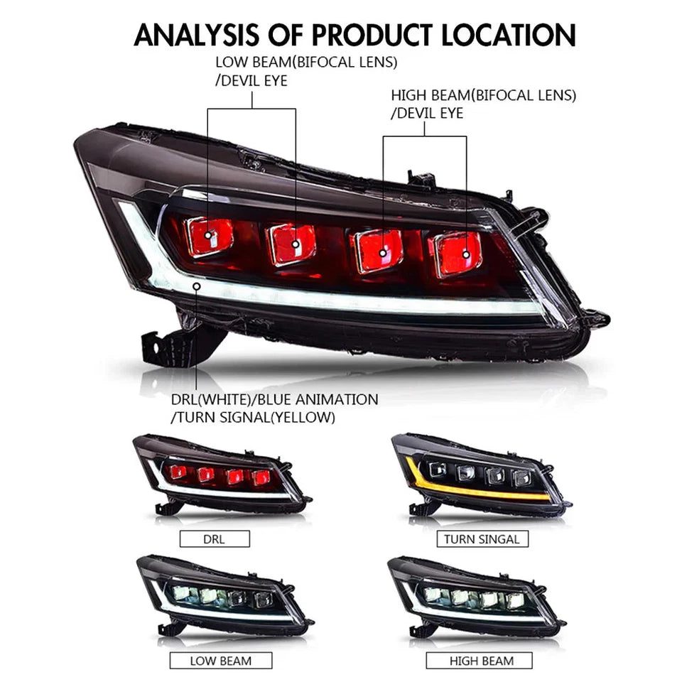 NTXGlow Dynamic LED Headlights 2008-2012 Honda Accord MK8 (Without Demon Eyes)