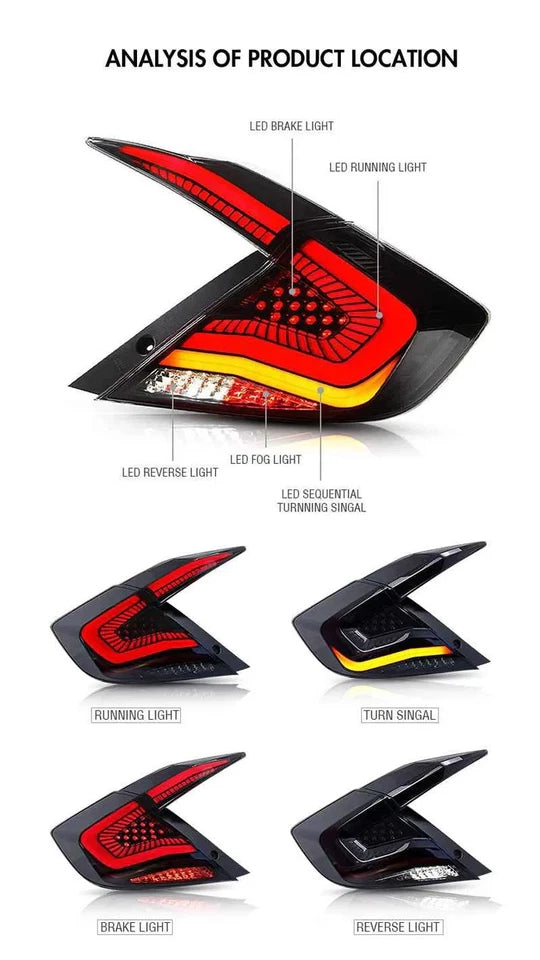 NTXGlow Red LED Tail Light Lamps (2016-2021 Honda Civic)
