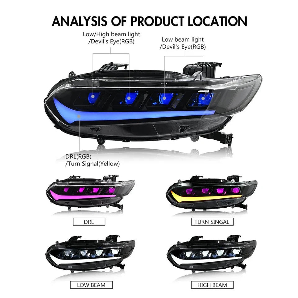 NTXGlow RGB LED Headlights (2018-2022 Honda Accord LX, EX, EXL, Sport, SE)