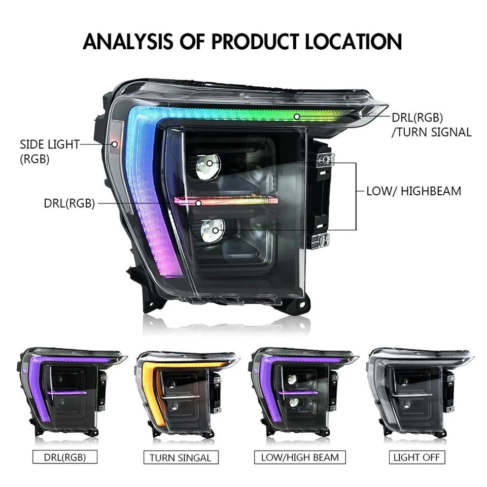 NTXGlow Mid-Range LED Version RGB Headlights (2021-24 Ford F-150 P702 14th Gen)