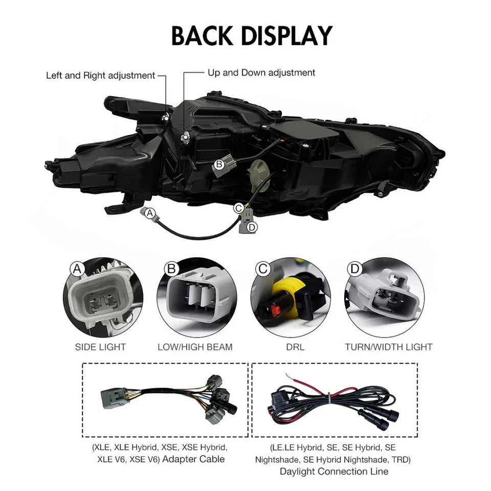NTXGlow Red Demon Eye Headlights (2018-2024 Toyota Camry LE, SE, XLE, XSE, TRD)