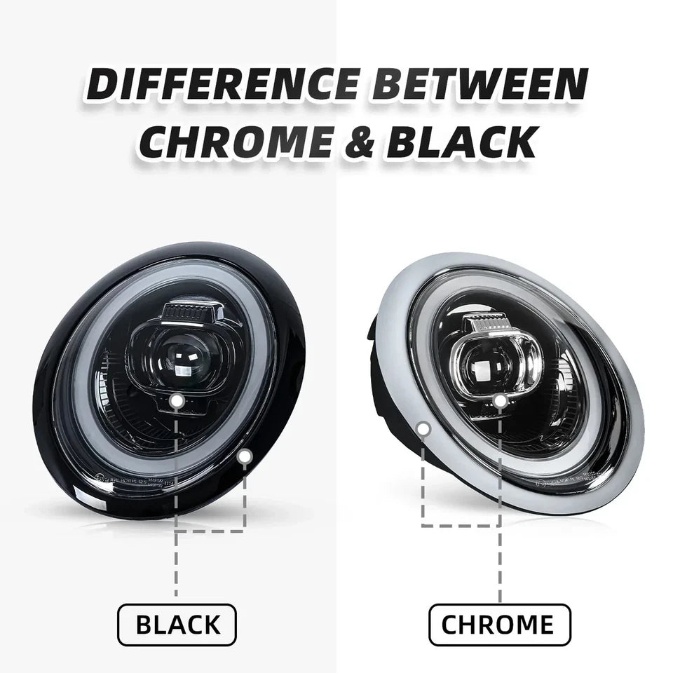 NTXGlow LED Headlights with Chrome Trims (2001-07 BMW Mini Cooper R50 R52 R53)