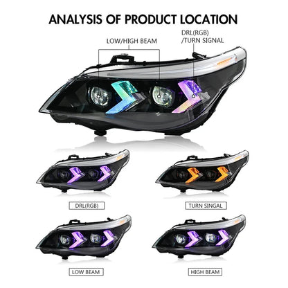 NTXGlow RGB LED Headlights (2005-2010 BMW 5-Series E60, 525i, 530i, 540i)