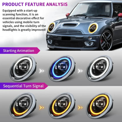 NTXGlow LED Headlights with Chrome Trims (2001-07 BMW Mini Cooper R50 R52 R53)