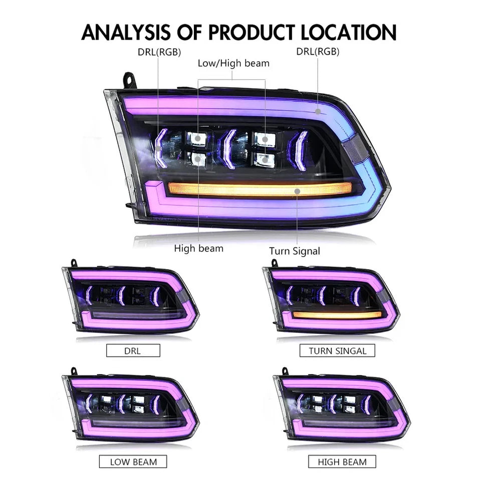 NTXGlow RGB LED Headlights (2009-18 Dodge RAM 1500 & 2013-18 RAM 2500)