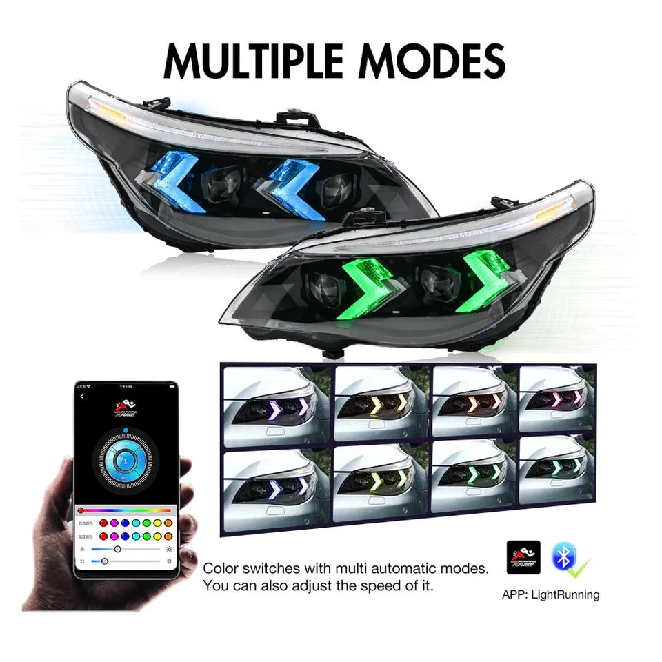 NTXGlow RGB LED Headlights (2005-2010 BMW 5-Series E60, 525i, 530i, 540i)