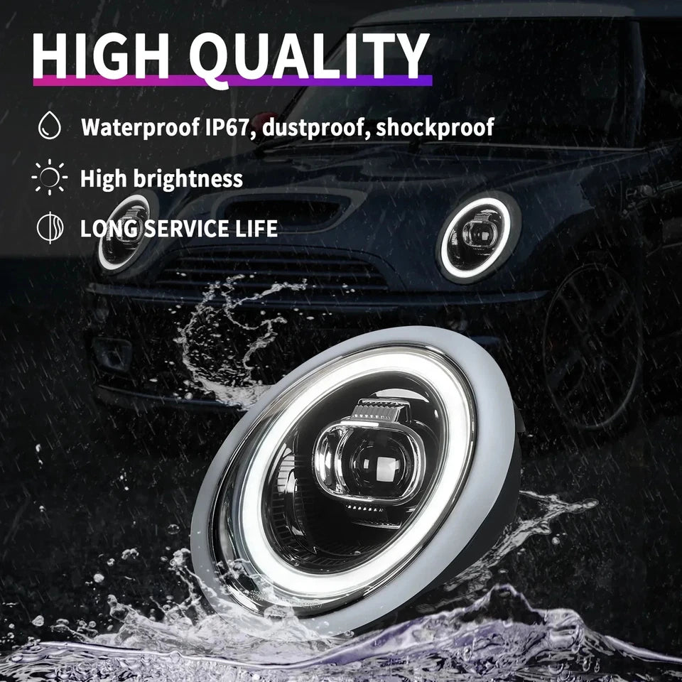 NTXGlow LED Headlights with Smoke Trims (2001-07 BMW Mini Cooper R50 R52 R53)