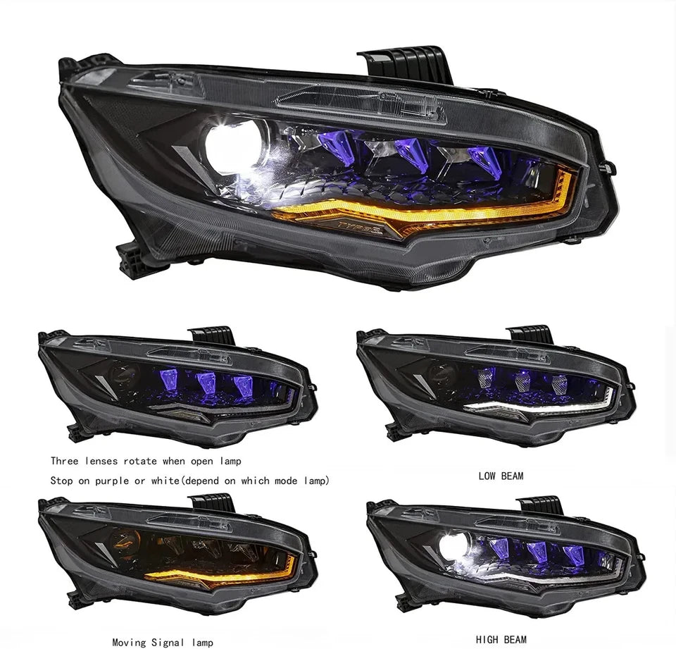 NTXGlow White LED Headlights 2016-2021 Honda Civic (without rotating)