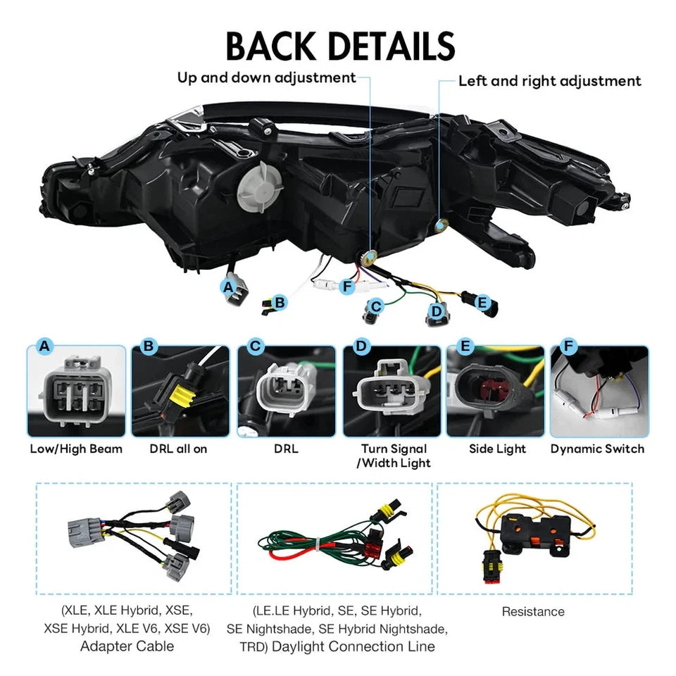 NTXGlow LED triple beam Headlights (2018-24 Toyota Camry LE, SE, XLE, XSE, TRD)