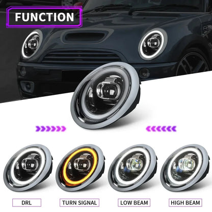 NTXGlow LED Headlights with Smoke Trims (2001-07 BMW Mini Cooper R50 R52 R53)