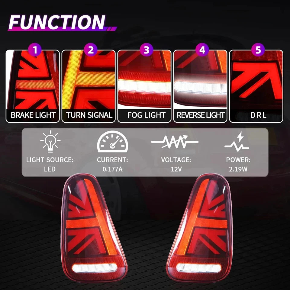 Mini R50 Led Rear Lights NTXGlow Red LED Tail Lights (2001-2008 BMW Mini Cooper R50, R53)