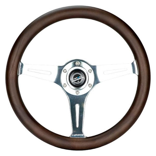 NRG Classic Wood Grain Wheel - 350mm 3 Chrome Silver Spokes Oak Color Wood
