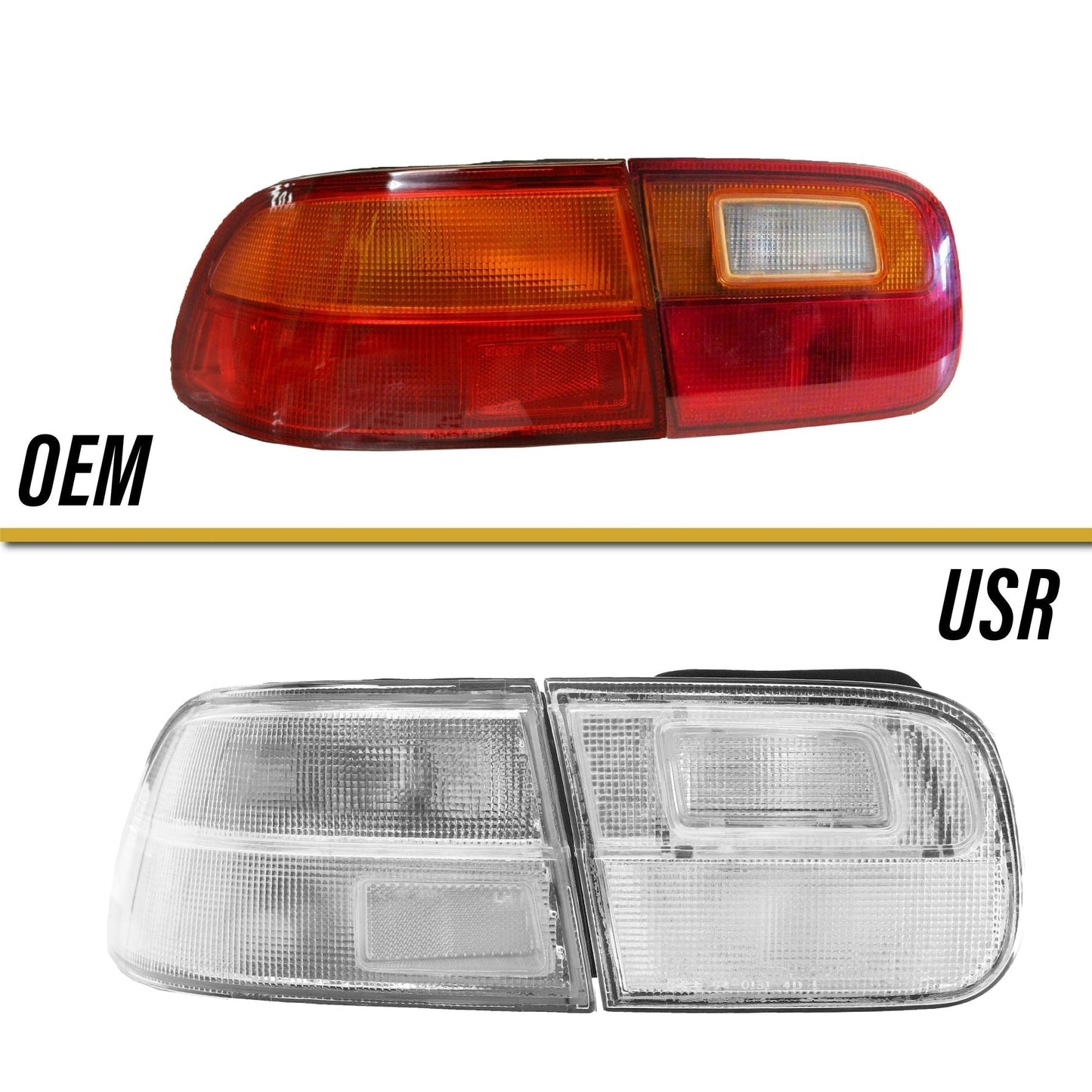 1992-1995 Honda Civic 2D Coupe / 4D Sedan JDM EG Style All Clear 3PC Tail Lights - Made by Unique Style Racing