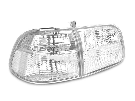 1999-2000 Honda Civic 4D Sedan EK JDM Style All Clear Lens Tail Light - Inner + Outer, total of 4 Pieces