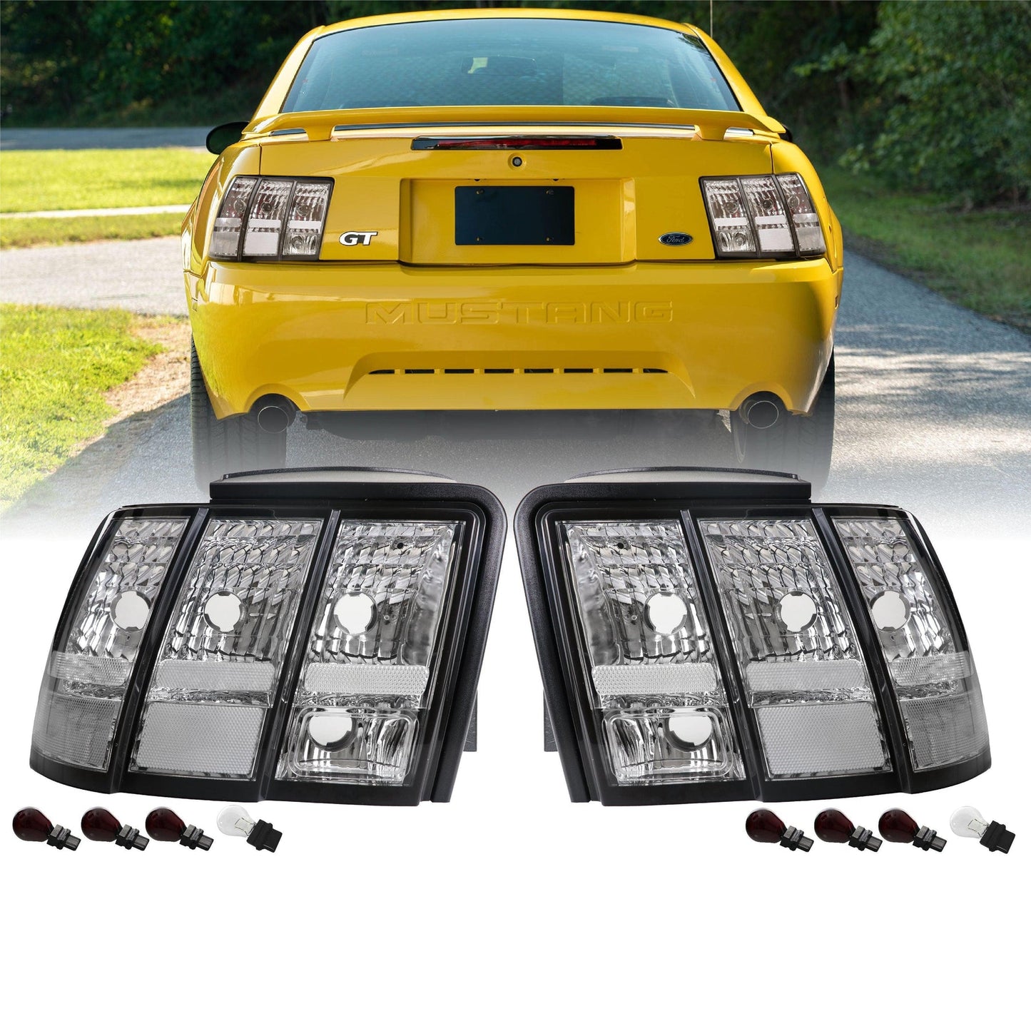 1999-2004 Ford Mustang V6 GT New Edge All Clear Euro Style Tail Light - Made by DEPO
