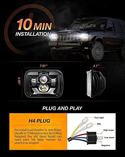 2021 New Osram Chips 180W DOT 500% Brighter Anti-Glare H6054 5x7 7x6 LED Headlights, with Turn Signal DRL Hi/Low Sealed Beam Compatible with Jeep Cherokee XJ Wrangler YJ Ford Chevy GMC Toyota Nissan etc.