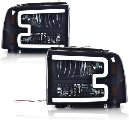 Pit66 LED Headlights Compatible With 2005 Ford F250 F350 F450 F550 Super Dutyford Excursion Not Fit Sealed Headlight Model Clear Lens Black Housing Amber Reflector